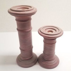 Masterpiece Art Pottery  Candle Holders Set 1992 Chunky Brushed Pattern Pair Set